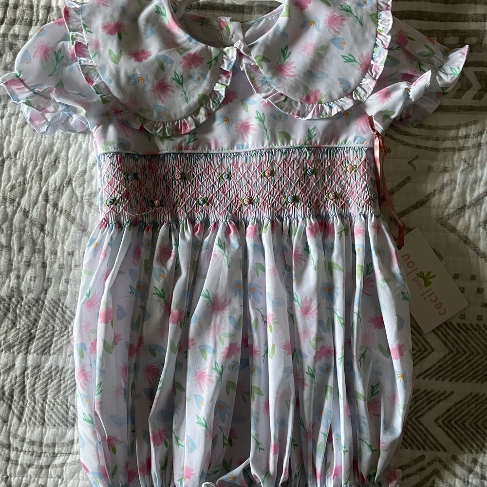 Cecil and Lou Floral Pink and White Kids Romper